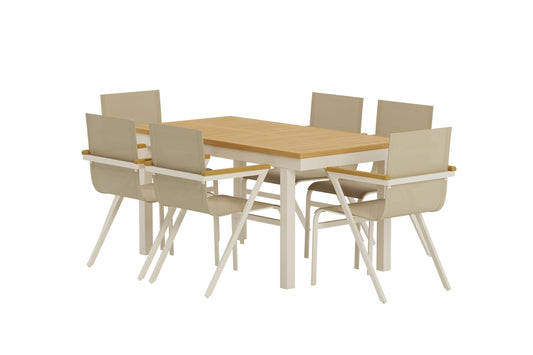 Mexico & Panama Spisebordsstol 6-pak Beige + Rektangulært spisebord 160 x 90 Natur