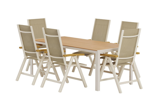 Break & Panama Rektangulært spisebord 205 x 90 Beige + Spisebordsstol 2-pak Beige