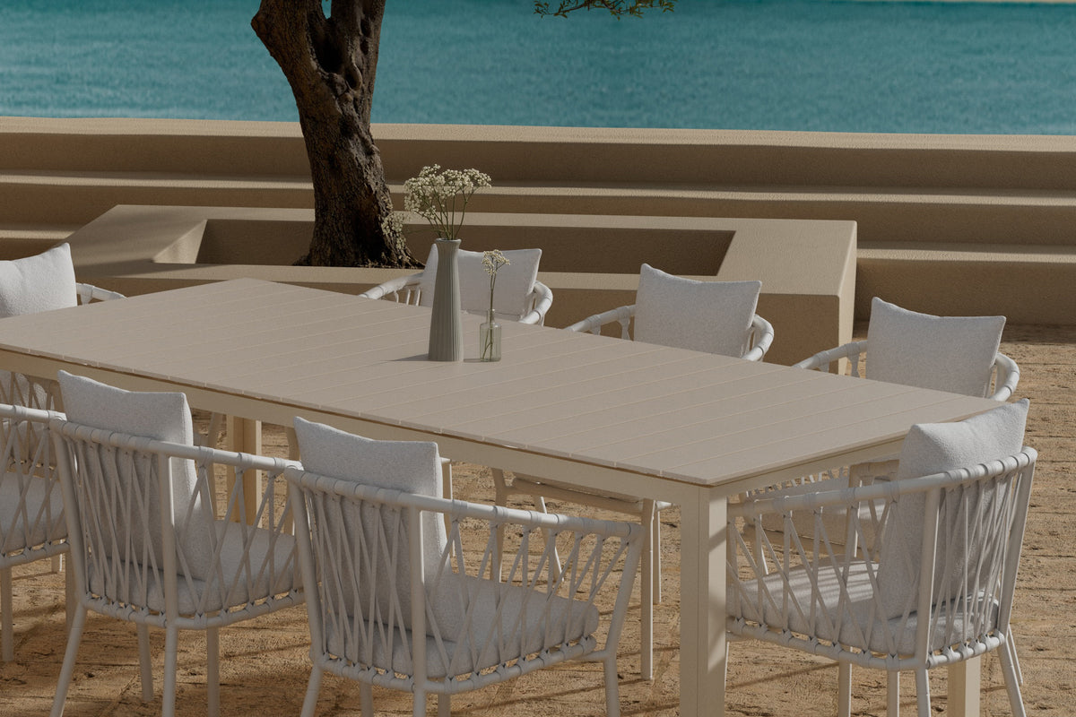 Levels & Linos Rectangular Dining Table 229 x 100 Beige + Dining Chair 2 -pack White