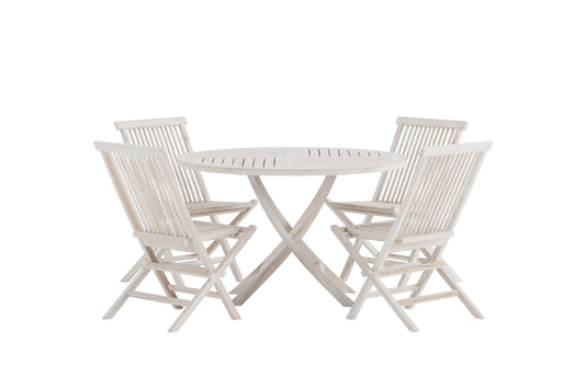 Kenya Spisebordsstol 2-pak Whitewash + Rundt spisebord 120 Whitewash