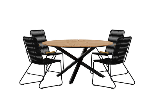 Mexico & Bois Rundt spisebord 140 Sort + Spisebordsstol 2-pak Sort