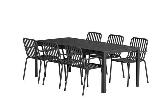 Peking & Mirko Spisebordsstol 2-pak Sort + Rektangulært spisebord 205 x 90 Sort