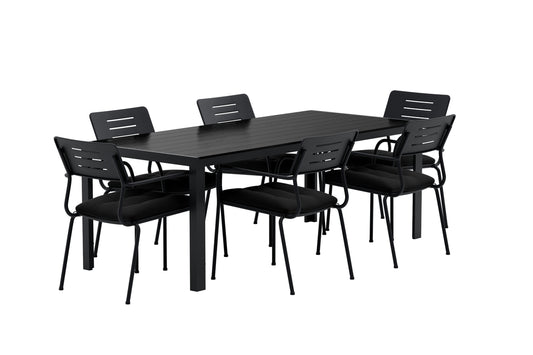 Break & Nicke Rektangulært spisebord 205 x 90 Sort + Spisebordsstol 2-pak Sort