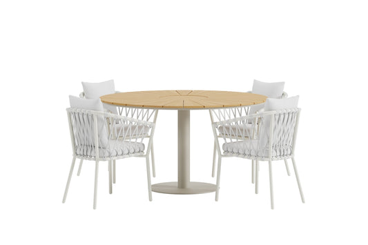 Linos & Croft Spisebordsstol 2-pak Hvid + Rundt Spisebord ø120 Beige