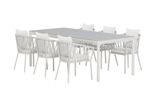 Linos & Lino Spisebordsstol 2-pak Hvid + Rektangulært Spisebord 220 x 100 Beige