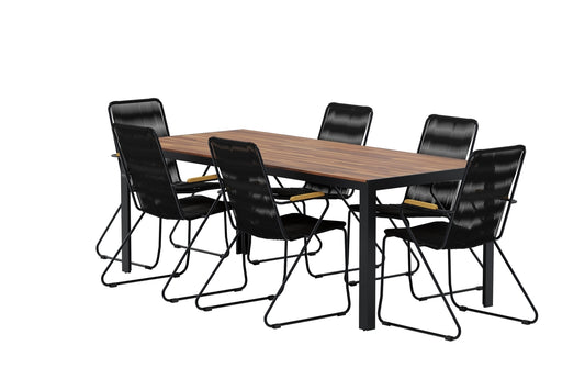 Bois Rektangulært spisebord 205 x 90 Natur + Spisebordsstol 2-pak Sort