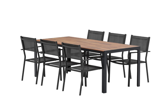 Copacabana & Bois Spisebordsstol 2-pak Sort + Rektangulært Spisebord 205 x 90 Natur