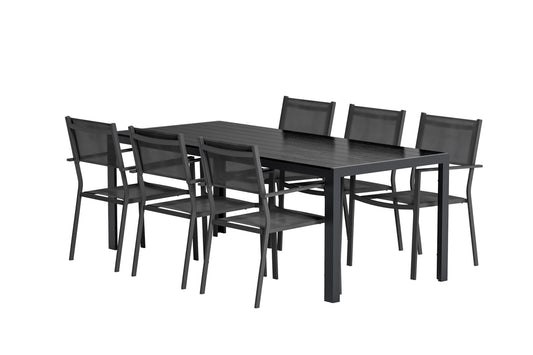 Break & Copacabana Rektangulært spisebord 205 x 90 Sort + Spisebordsstol 2-pak Sort