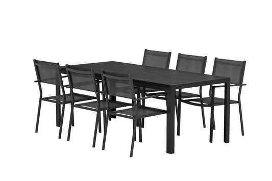 Copacabana & Mirko Spisebordsstol 2-pak Sort + Rektangulært spisebord 205 x 90 Sort