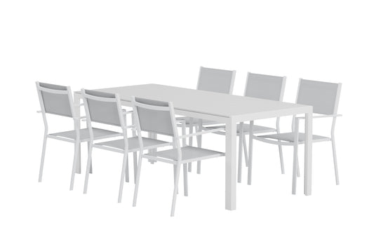 Copacabana & Break Spisebordsstol 2-pak Grå + Rektangulært Spisebord 205 x 90 Hvid