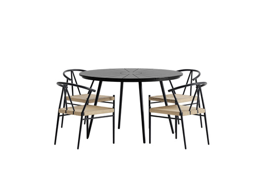 San Vito & Alfons Rundt spisebord 120 Sort + Spisestol Sort