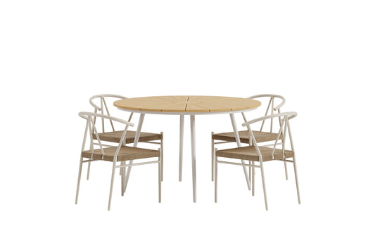 San Vito & Alfons Rundt spisebord 120 Beige + Spisestol Beige