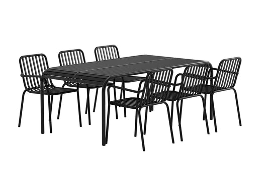 Borneo & Peking Rektangulært spisebord 200 x 100 Sort + Spisebordsstol 2-pak Sort