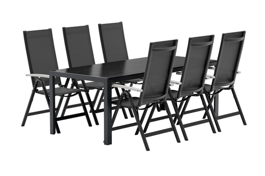 Break & Albany Rektangulært spisebord 205 x 90 Sort + Positionsstol 2-pak Sort