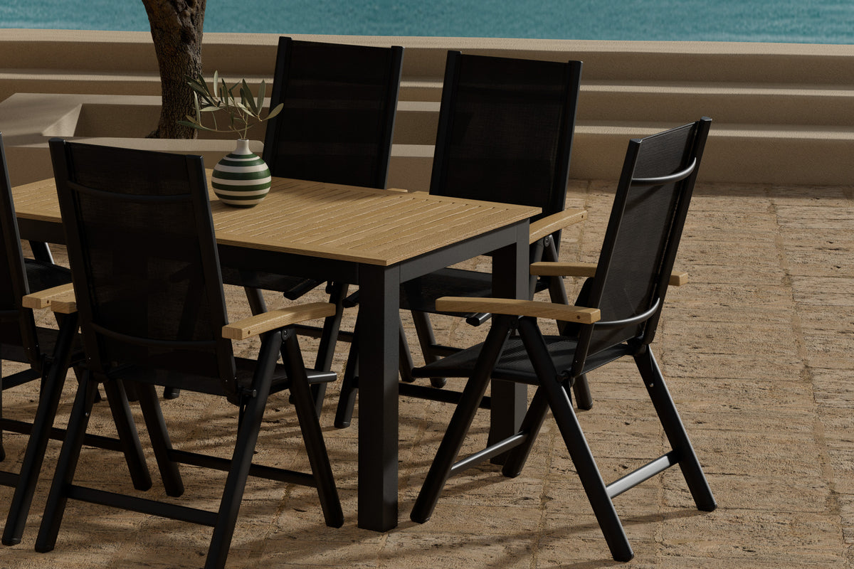 Panama Position stol 2-pak Sort + Rektangulært spisebord 152 x 90 Sort