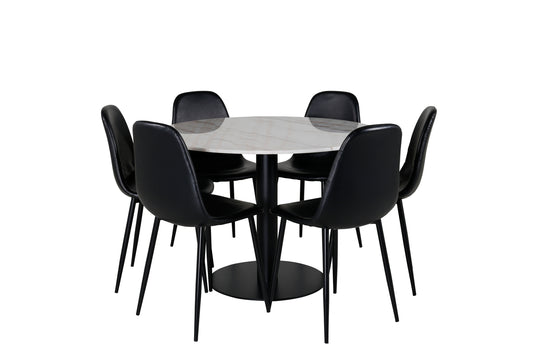 Spisebordsstol 2-pak Sort + Rundt Spisebord 106 Hvid