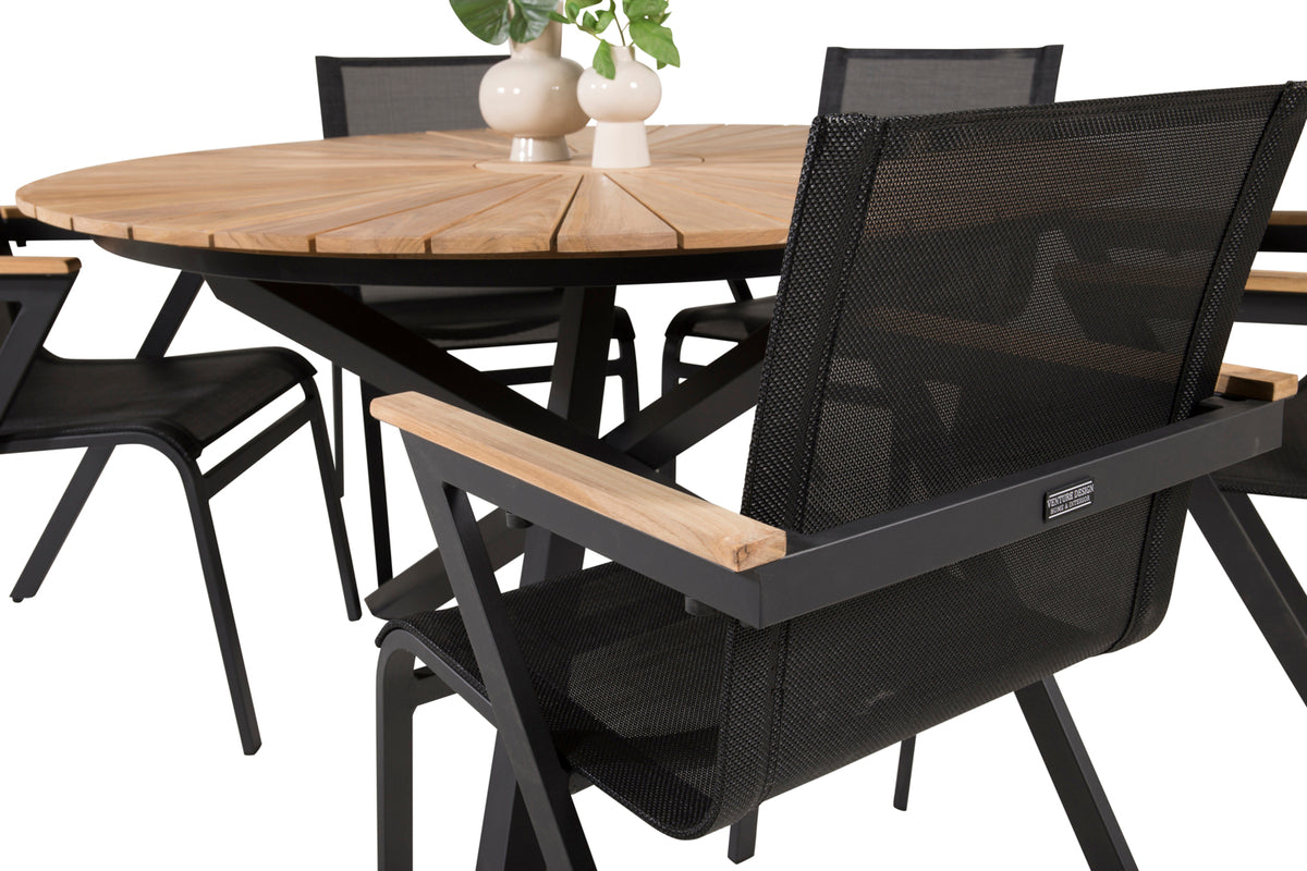 Venture Home Mexico Spisebord ⌀140 + Spisestole Sort