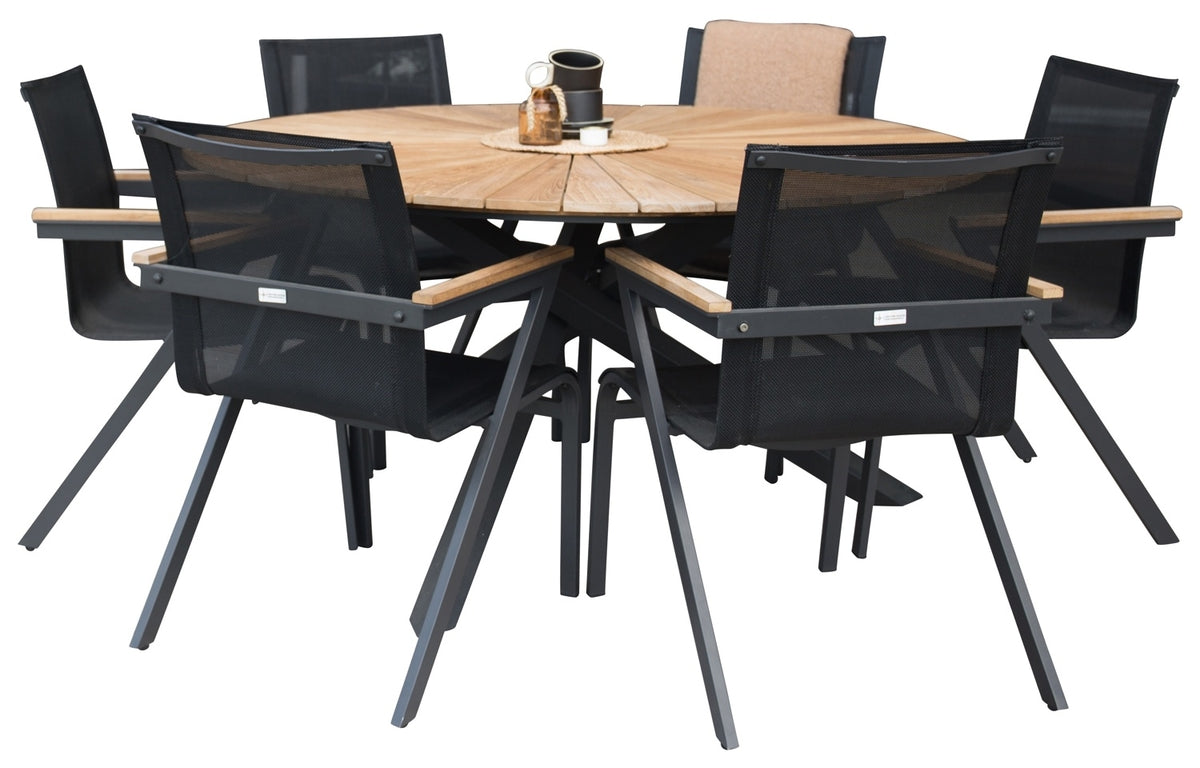 Venture Home Mexico Spisebord ⌀140 + Spisestole Sort