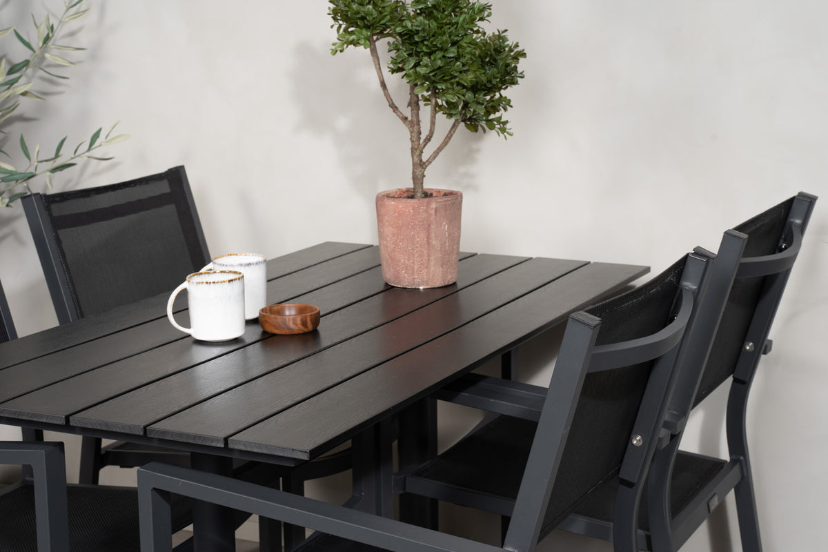 Denver & Copacabana Spisebord 120x70x74 + Spisestole Sort