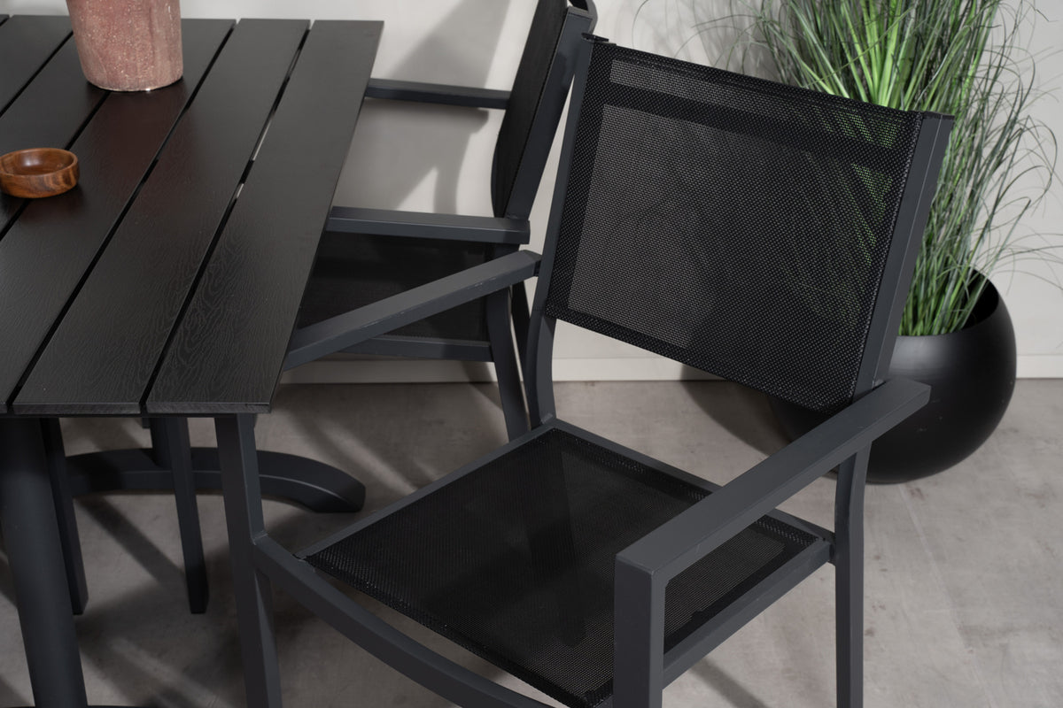 Denver & Copacabana Spisebord 120x70x74 + Spisestole Sort