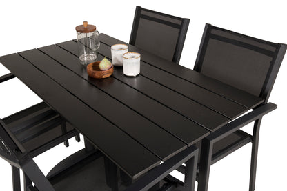 Denver & Copacabana Spisebord 120x70x74 + Spisestole Sort