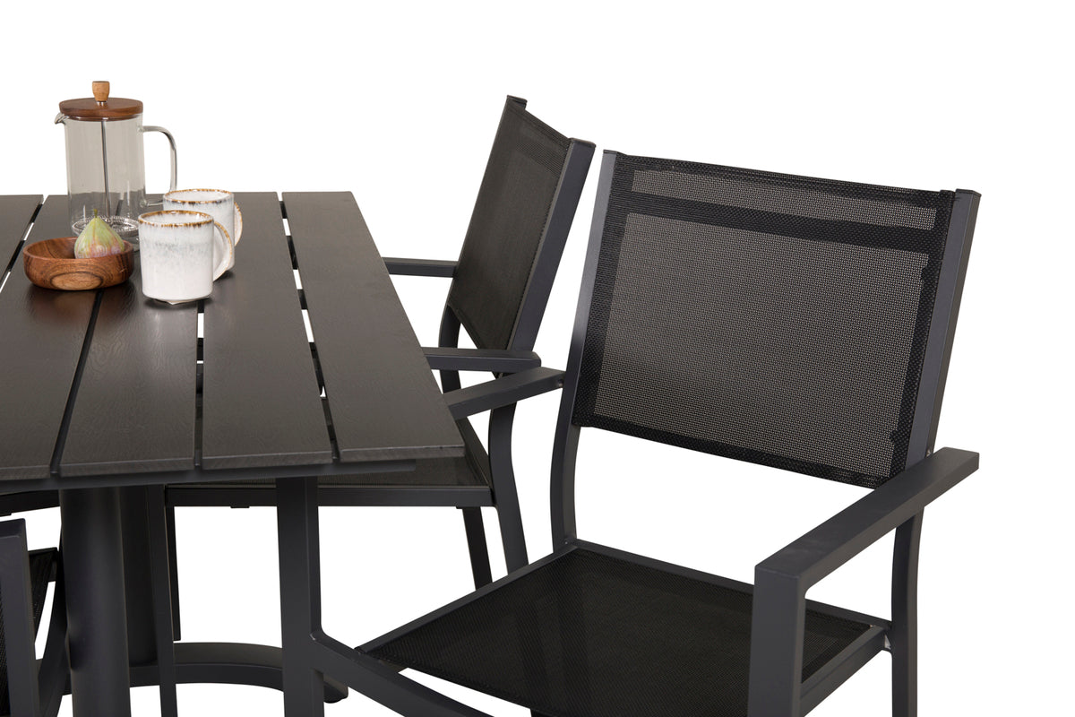 Denver & Copacabana Spisebord 120x70x74 + Spisestole Sort