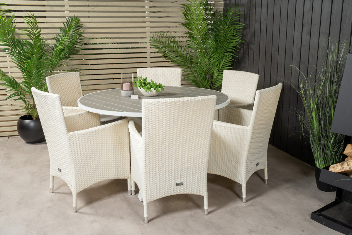 Parma & Malin Spisebord ⌀140 + Spisebordsstole Hvid