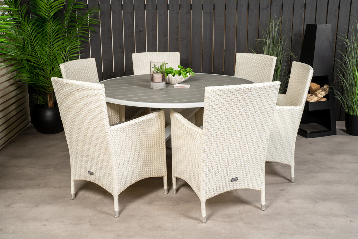 Parma & Malin Spisebord ⌀140 + Spisebordsstole Hvid