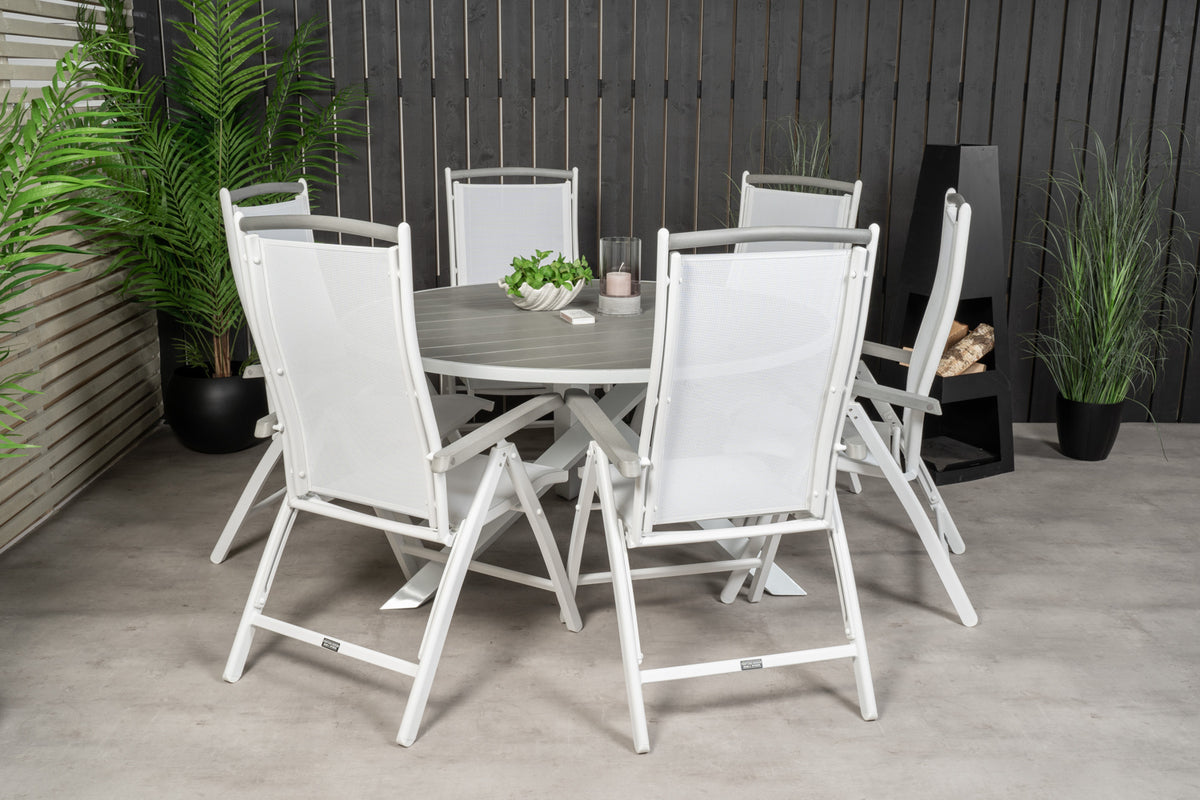 Parma & Albany Spisebord ⌀140 + Positionsstole Hvid