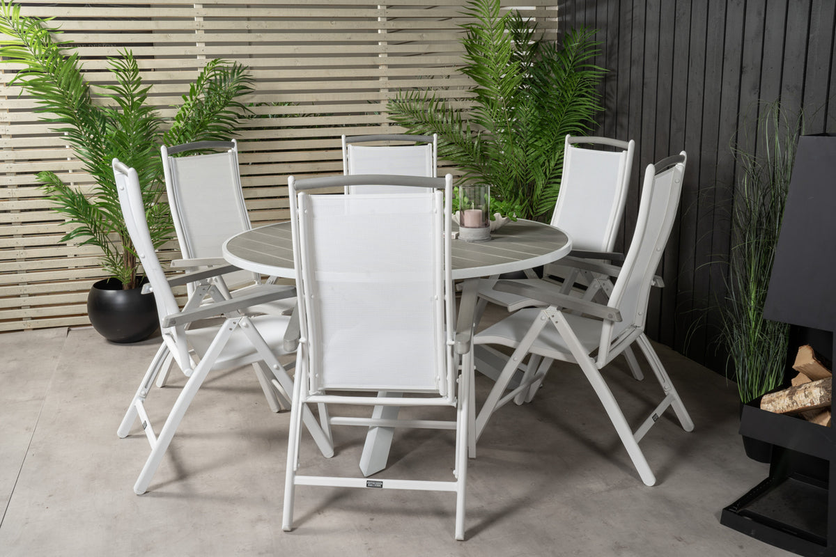 Parma & Albany Spisebord ⌀140 + Positionsstole Hvid