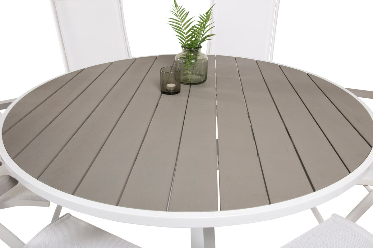 Parma & Albany Spisebord ⌀140 + Positionsstole Hvid