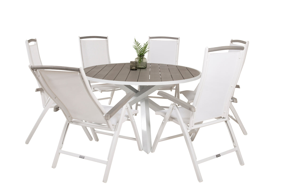 Parma & Albany Spisebord ⌀140 + Positionsstole Hvid