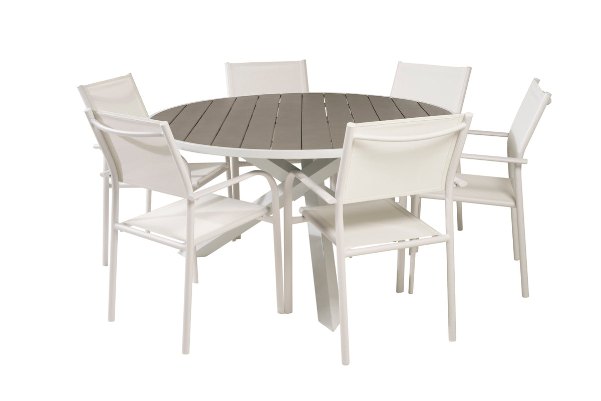 Parma & Santorini Spisebord ⌀140 + Spisebordsstole Hvid