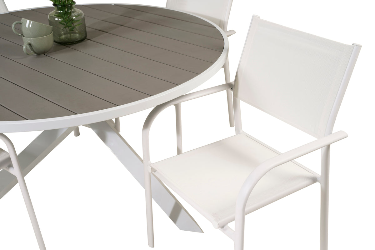 Parma & Santorini Spisebord ⌀140 + Spisebordsstole Hvid
