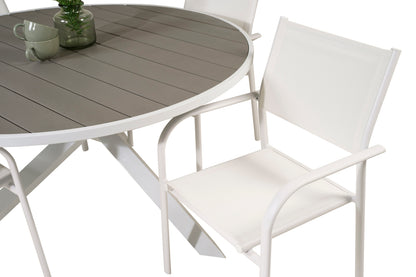 Parma & Santorini Spisebord ⌀140 + Spisebordsstole Hvid