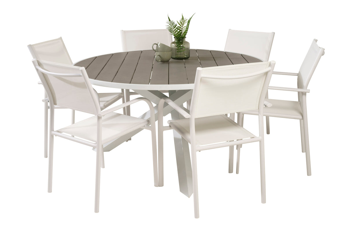 Parma & Santorini Spisebord ⌀140 + Spisebordsstole Hvid