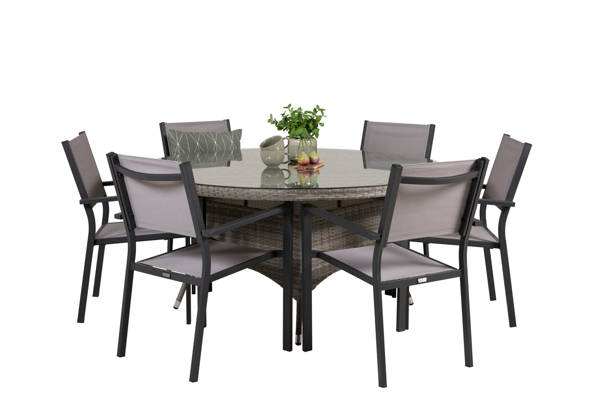 Copacabana & Volta Spisebordsstole + Rundt Spisebord ø150 Grå