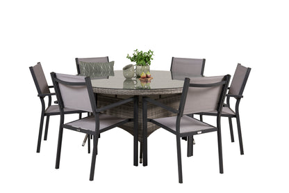 Copacabana & Volta Spisebordsstole + Rundt Spisebord ø150 Grå