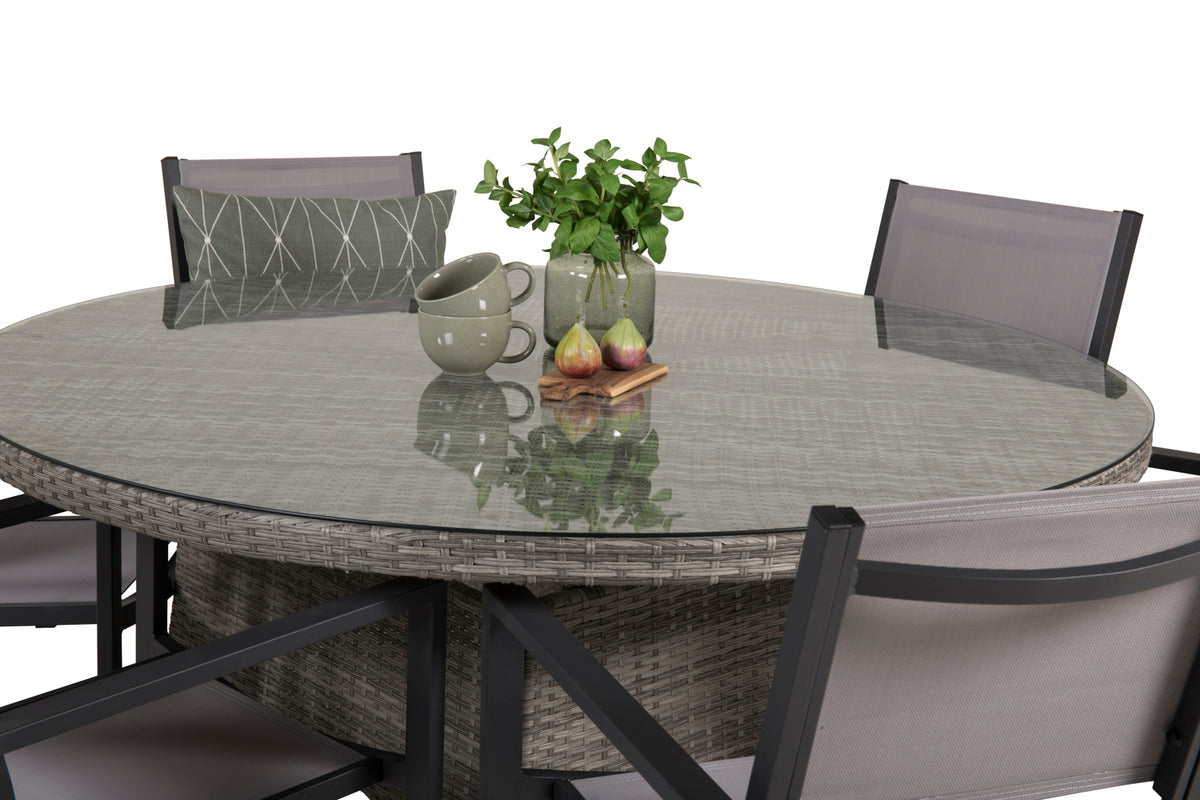 Copacabana & Volta Spisebordsstole + Rundt Spisebord ø150 Grå