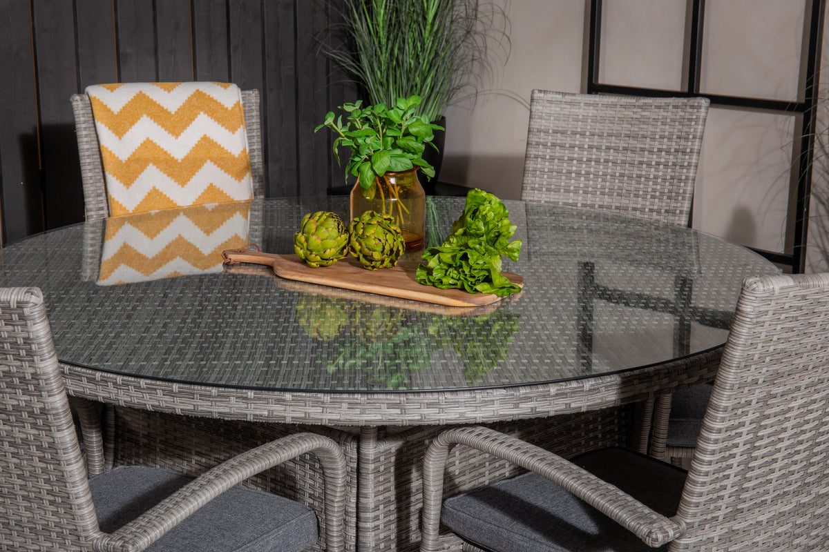 Volta & Anna Rundt Spisebord ø150 Grå + Spisestole Grå