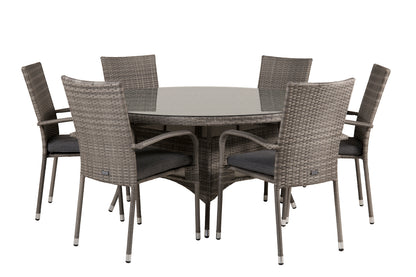 Volta & Anna Rundt Spisebord ø150 Grå + Spisestole Grå