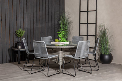 Volta & Lindos Rundt Spisebord ø150 Grå + Spisestole Grå