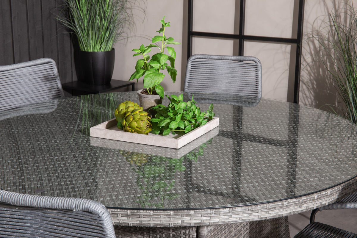 Volta & Lindos Rundt Spisebord ø150 Grå + Spisestole Grå