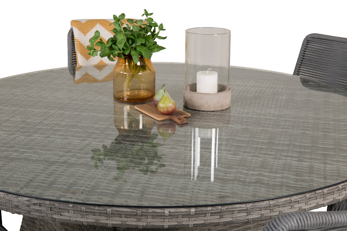 Volta & Lindos Rundt Spisebord ø150 Grå + Spisestole Grå