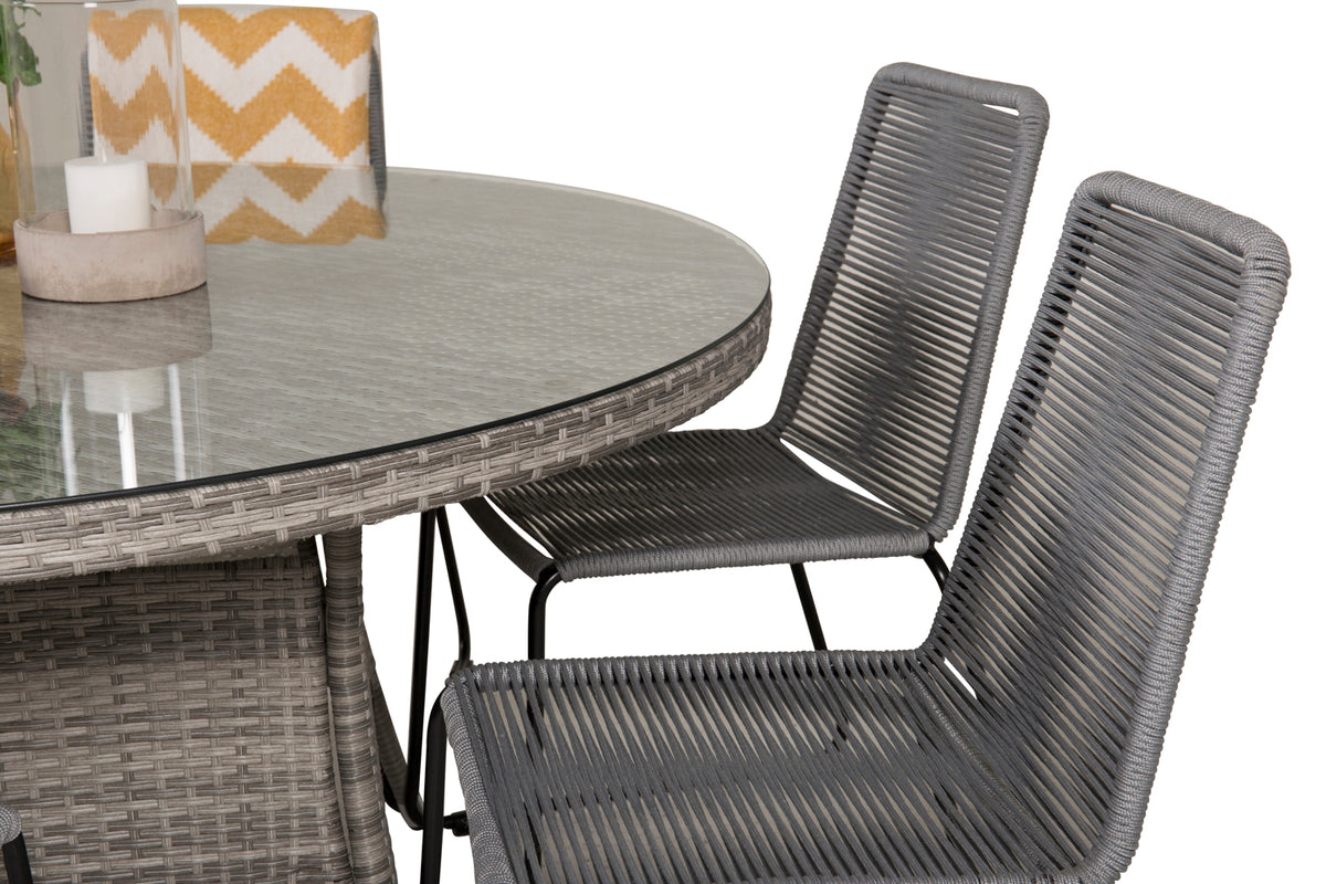 Volta & Lindos Rundt Spisebord ø150 Grå + Spisestole Grå