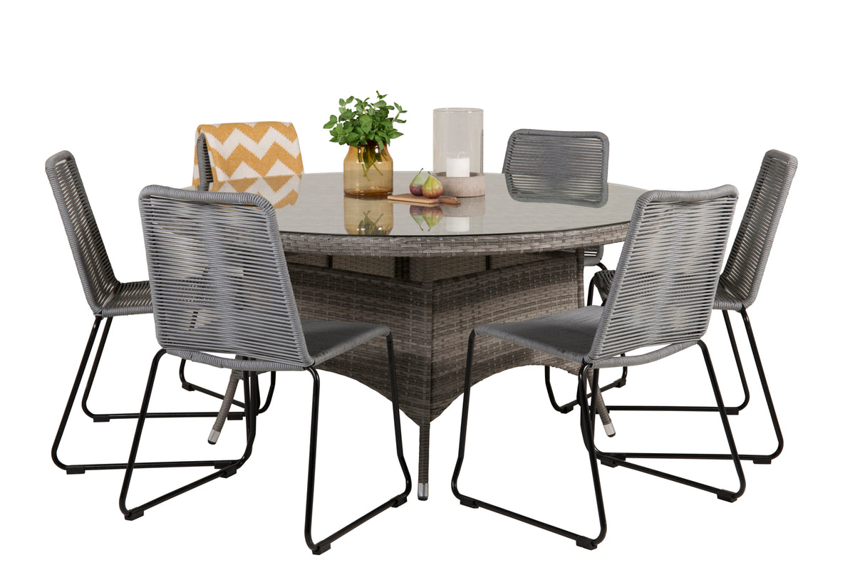 Volta & Lindos Rundt Spisebord ø150 Grå + Spisestole Grå