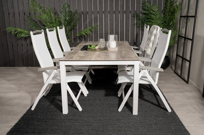Albany & Llama Positionsstole Hvid + Rektangulært Spisebord 205x100 Grå