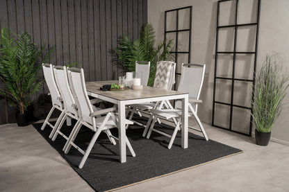 Albany & Llama Positionsstole Hvid + Rektangulært Spisebord 205x100 Grå