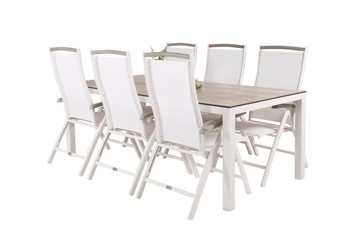 Albany & Llama Positionsstole Hvid + Rektangulært Spisebord 205x100 Grå