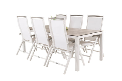 Albany & Llama Positionsstole Hvid + Rektangulært Spisebord 205x100 Grå